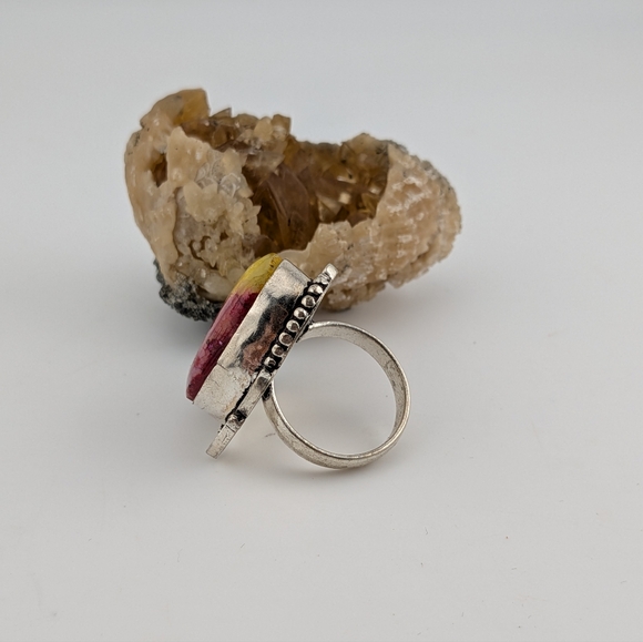 Sterling Silver Rainbow Solar Quartz Stone Ring Size 8 - Picture 2 of 3